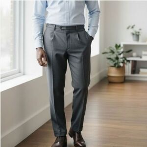 Tasso Elba Men's Gray Dress Wool/Cashmere Pleated Pants 34w, 40L